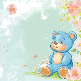 Adorable Blue Teddy Bear Amidst Flowers