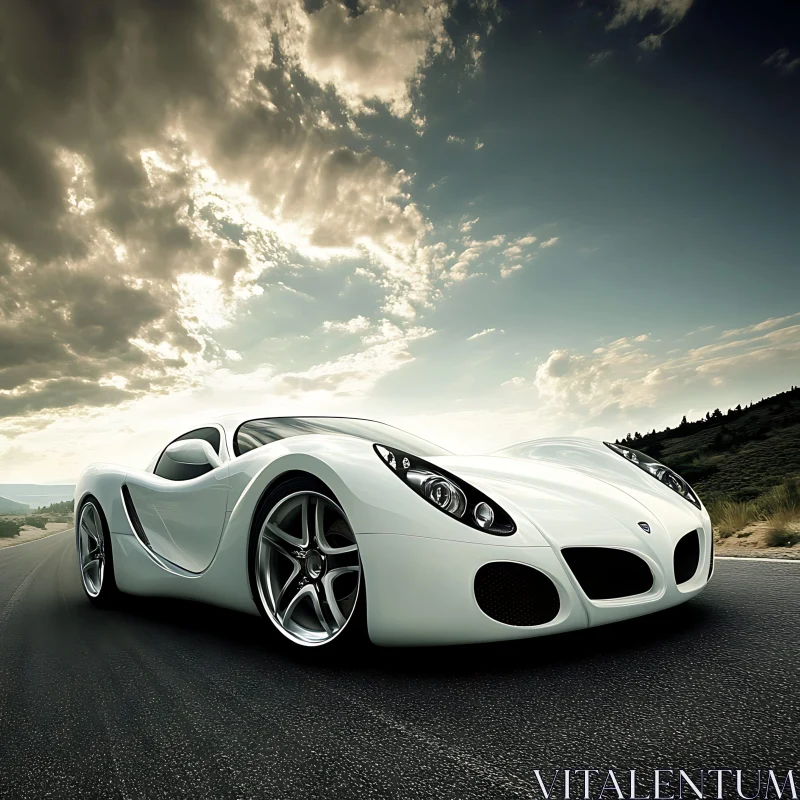 Luxury Sports Car Driving at Sunset AI Image