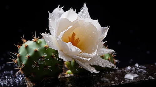 Enthralling Cactus Flower in Rain - Baroque Inspired Still Life