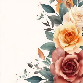 Artistic Watercolor Roses and Leaves