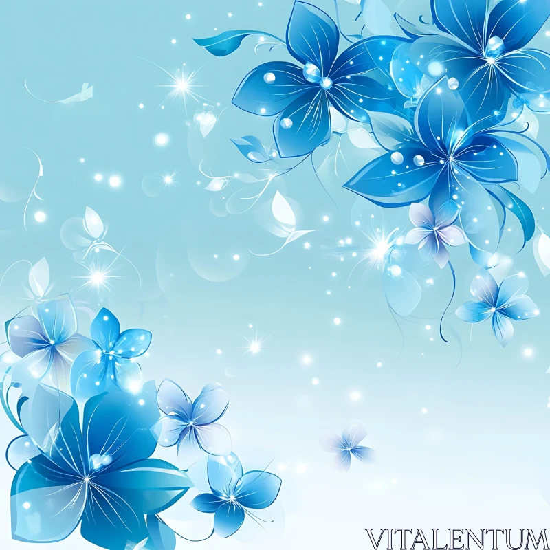 Abstract Blue Flower Art with Glowing Accents AI Image