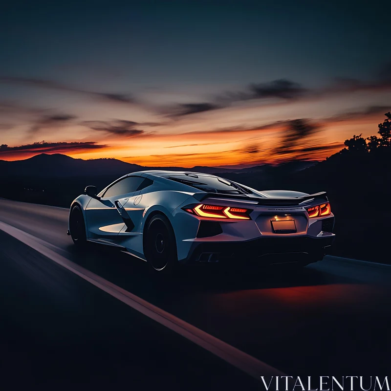 Sports Car at Sunset AI Image