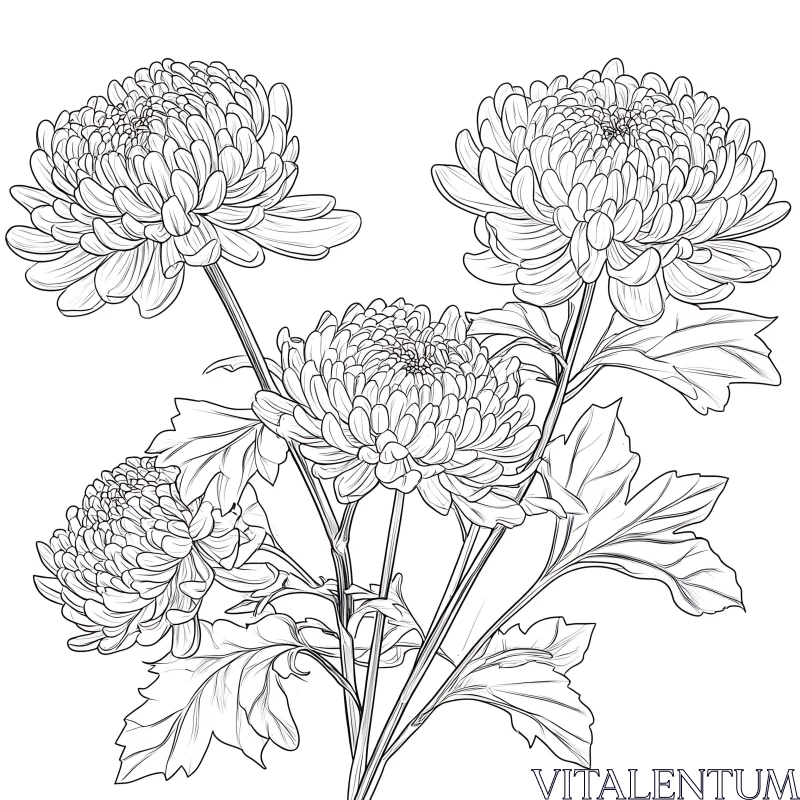 AI ART Black and White Chrysanthemum Sketch