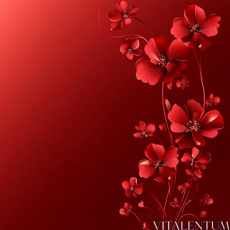 Artistic Red Floral Design AI Image