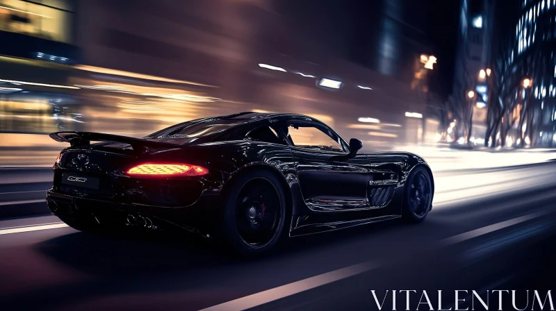 High-Speed Night Drive of a Shiny Black Supercar AI Image