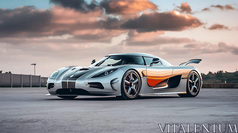 Luxury Supercar with Sunset Backdrop AI Image