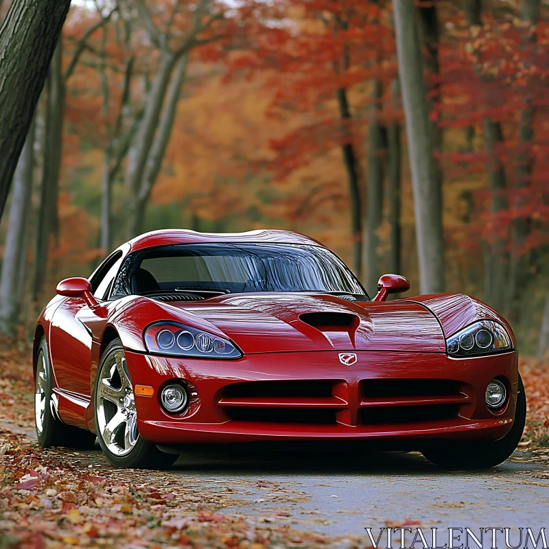 Autumn Scenic Drive with Red Sports Car AI Image