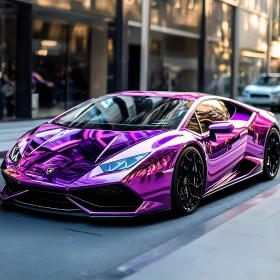 Glossy Purple Luxury Car on City Street