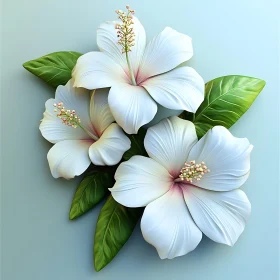 Elegant White Hibiscus and Green Leaves