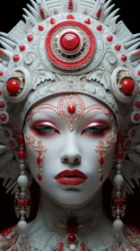 Captivating Portrait of a Woman with White and Red Decorations