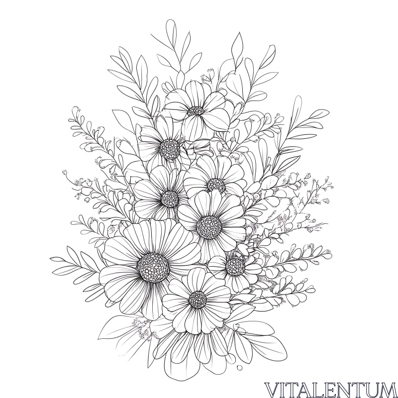 Detailed Floral Line Art Illustration AI Image