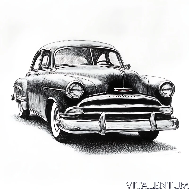 Black and White Vintage Car Drawing AI Image