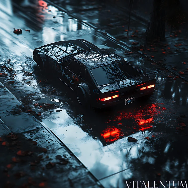 Sleek Car in Urban Rain AI Image