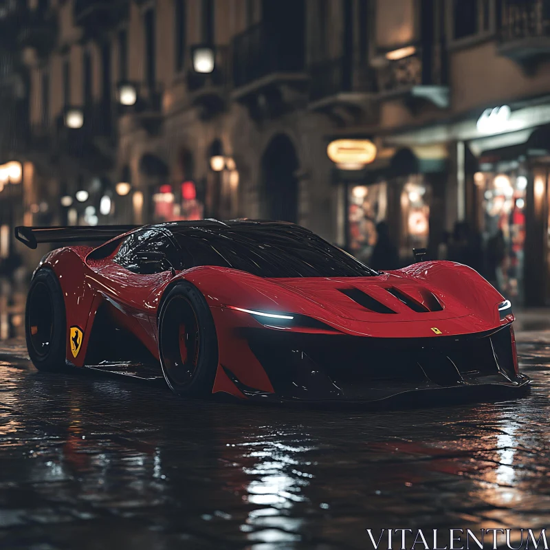 Luxury Supercar in a Glowing Urban Setting AI Image