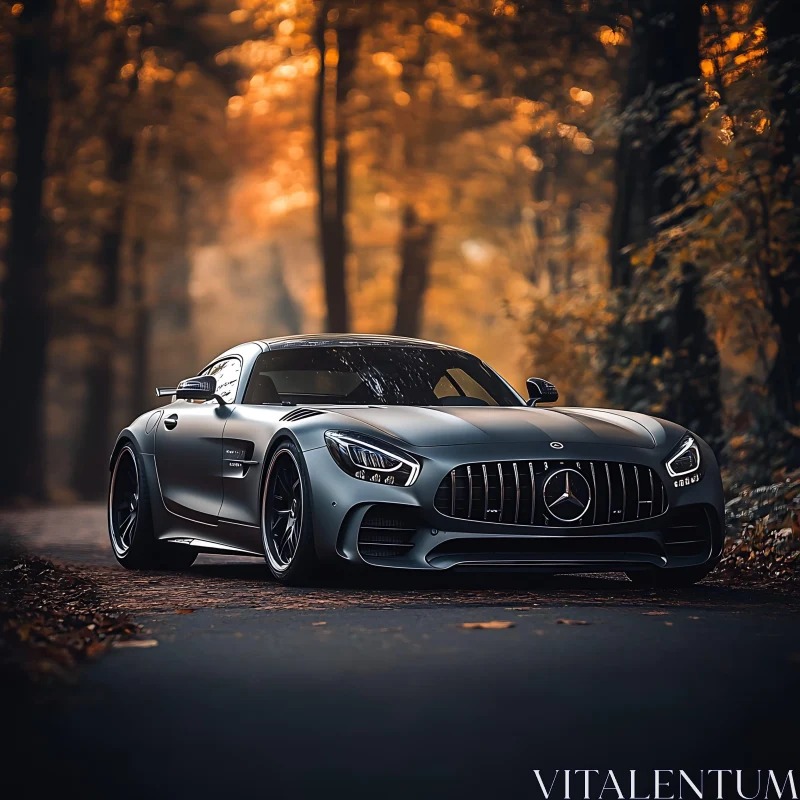 Luxury Car in Fall Leaves AI Image