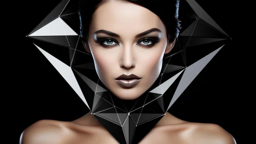 Captivating Pop Art Image of a Young Woman with Abstract Triangles