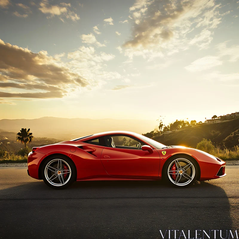 AI ART Luxury Red Car at Sunset