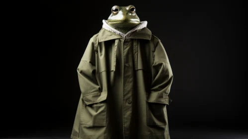 Frog in Trench Coat - A Surreal Fashion Statement