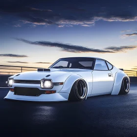 Classic White Car with Widebody Kit in Sunset