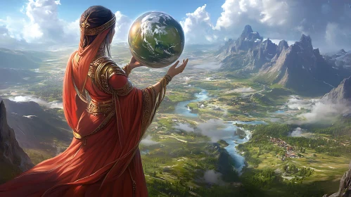 Ethereal Figure with Glowing Earth Sphere