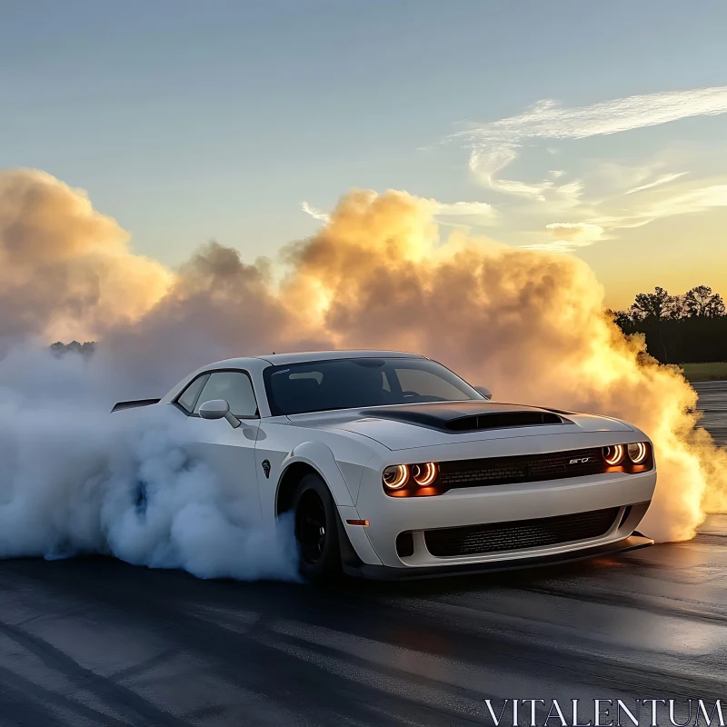 Powerful Muscle Car Burnout in the Evening AI Image