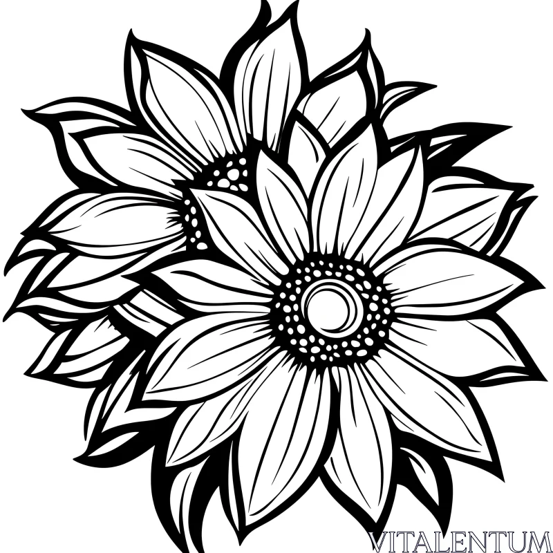 Intricate Sunflower Line Drawing