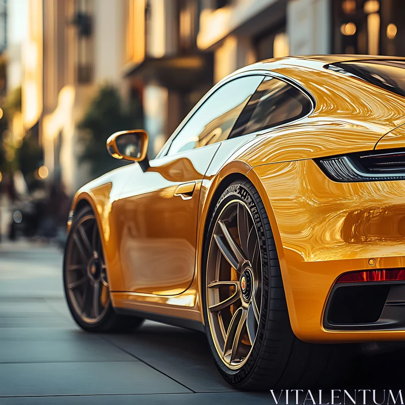 AI ART Elegant Golden Sports Car in City Setting