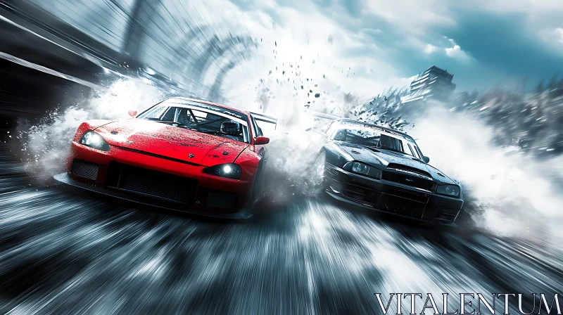 Spectacular Car Race on Wet Road