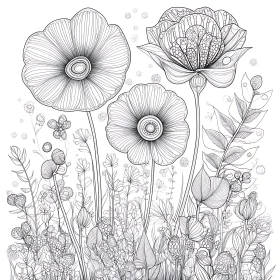 Detailed Botanical Line Drawing