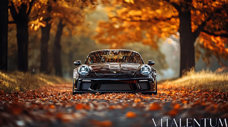 Luxury Sports Car Amidst Fall Leaves Luxury Sports Car Amidst Fall Leaves