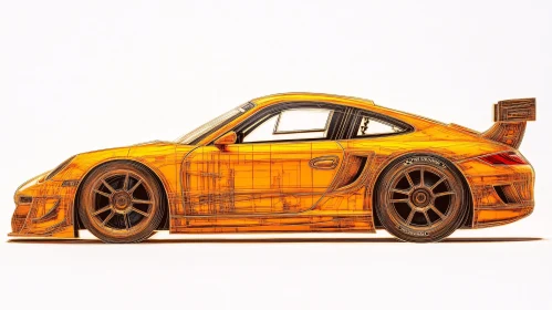 Digital Sports Car Wireframe Art