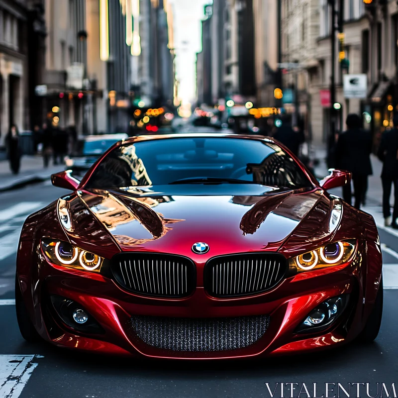 Elegant Red Sports Car in Cityscape