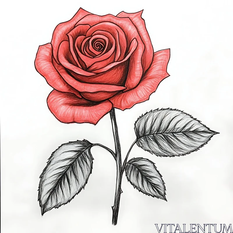 Detailed Botanical Art of Red Rose