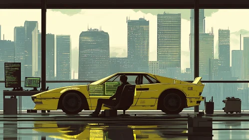 Tech Savvy: A Fusion of Futuristic Office and Classic Car