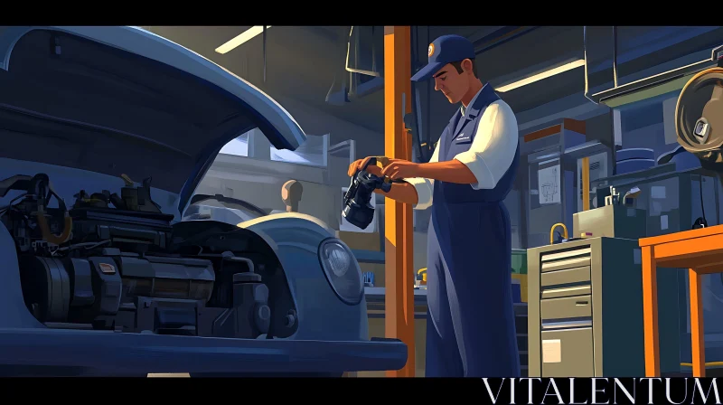 Auto Technician Evaluating Vehicle Engine Auto Technician Evaluating Vehicle Engine