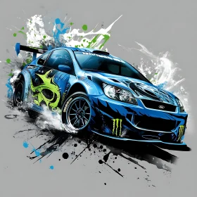 Graffiti-Designed Racing Car on Gray Background