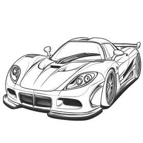 Detailed Black and White Supercar Illustration