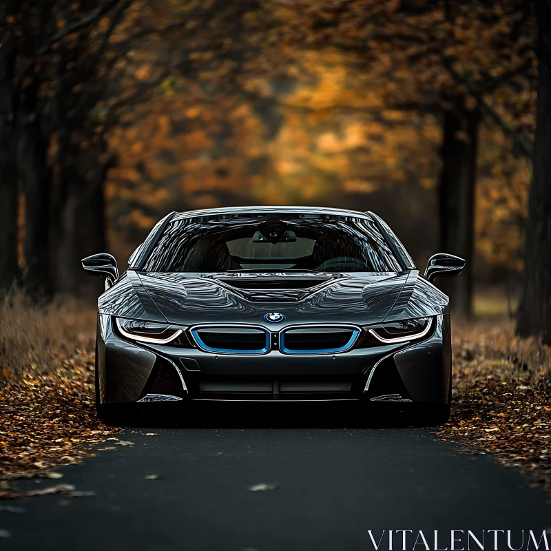 Modern Automobile amidst Autumn Landscape AI Image