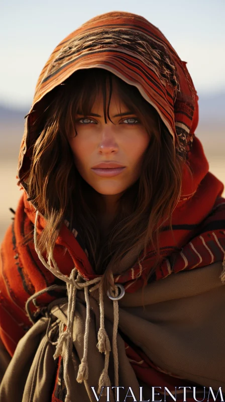 Captivating Desert Portraiture: A Girl in a Hooded Robe AI Image