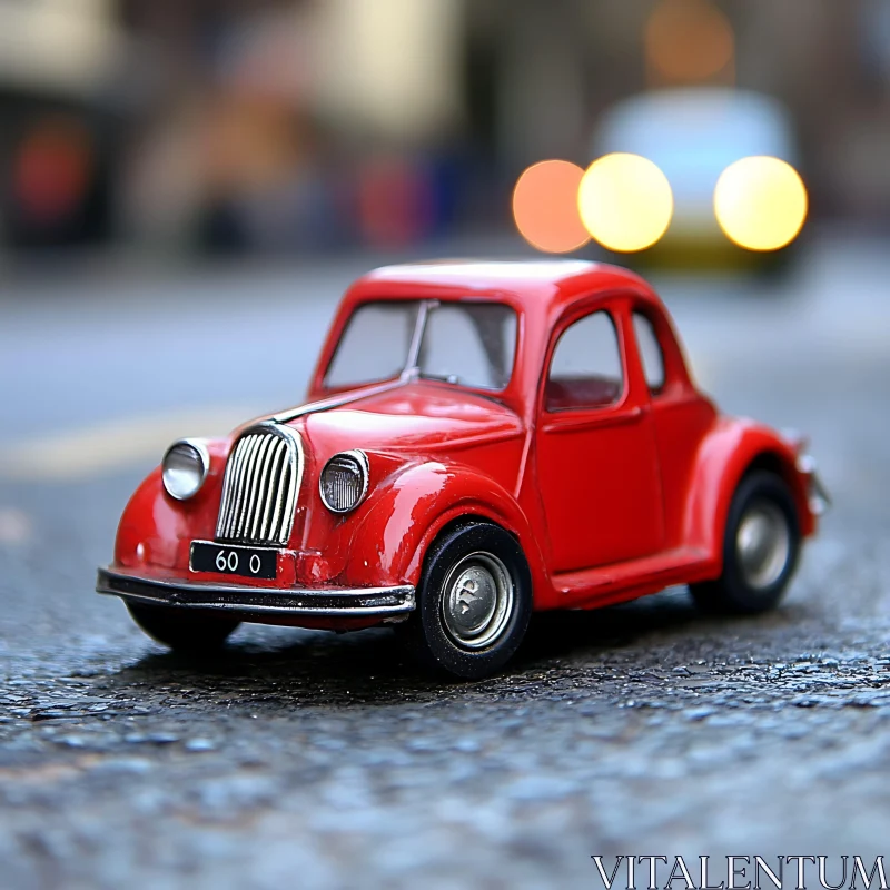 Miniature Red Car with Urban Background Miniature Red Car with Urban Background
