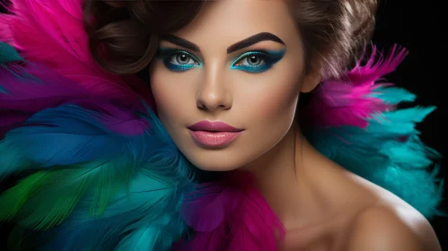 Colorful Woman with Feathers - Fashion Beauty