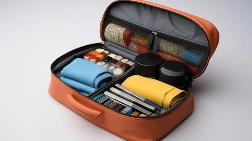 Orange Suitcase Filled with Toiletries and Accessories - Hyperrealistic Art