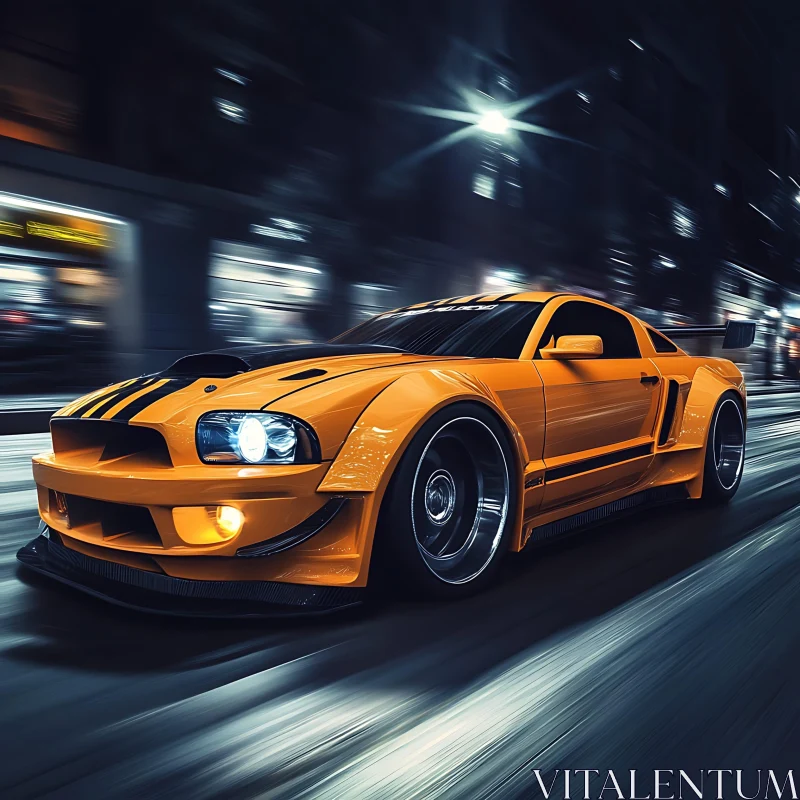 Fast Orange Sports Car at Night AI Image