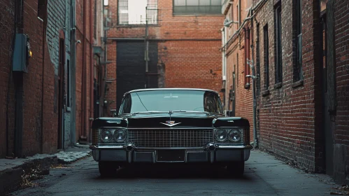 Vintage Black Car in a City Alley