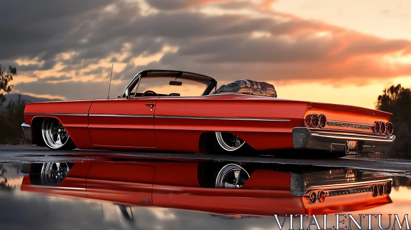 Vintage Red Convertible Captured During Sunset AI Image