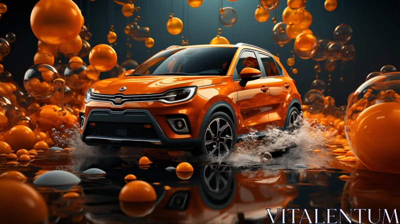 Orange SUV in Surreal Bubble Environment AI Image