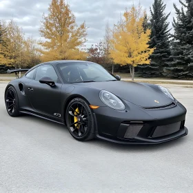 Luxury Sports Car with Autumn Foliage