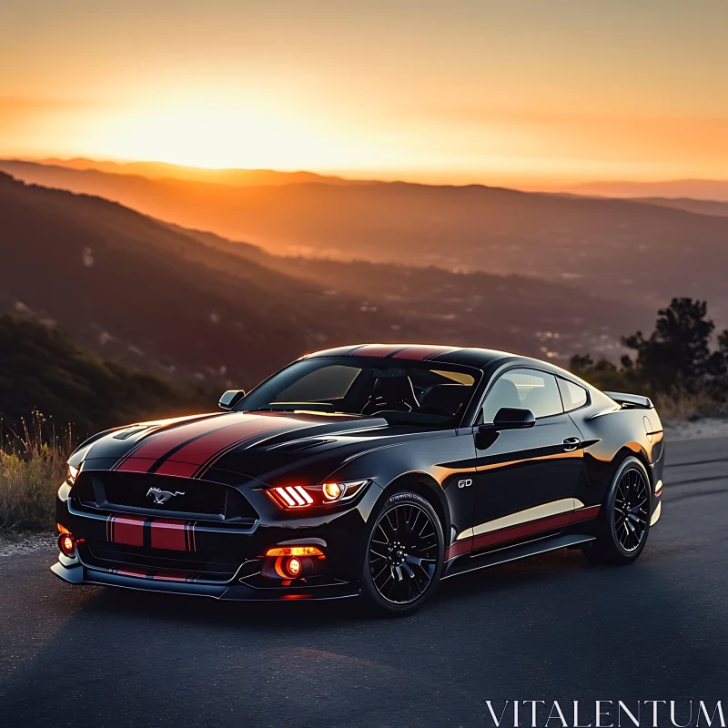 Black Sports Car with Red Stripes During Evening AI Image