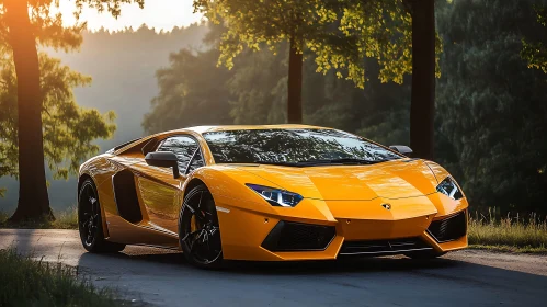 Luxury Yellow Sports Car Amidst Nature