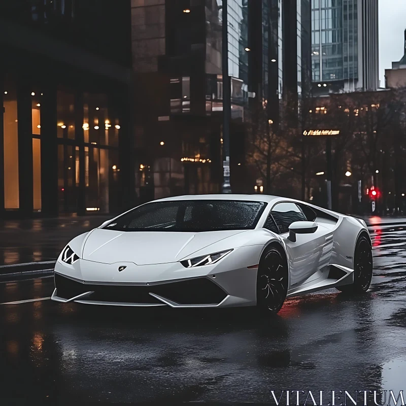 Luxury White Supercar in City at Night AI Image